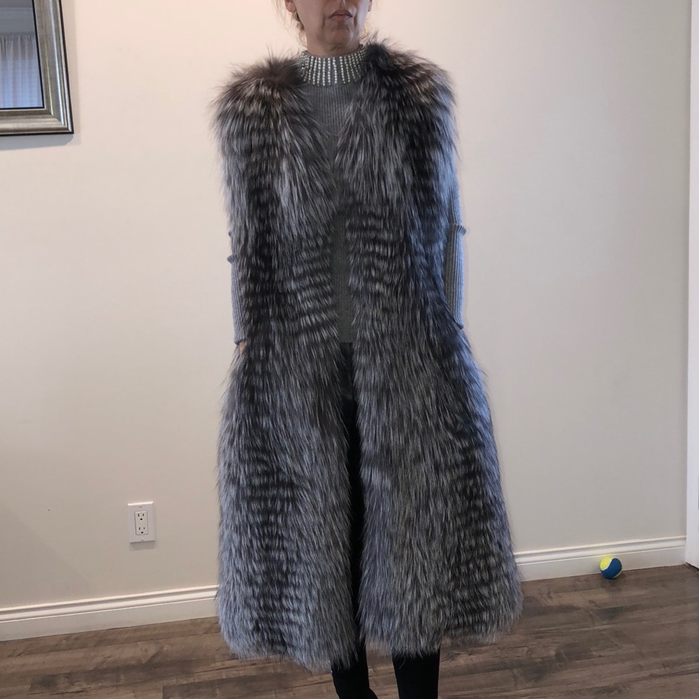 Real black fox fur maxi vest.